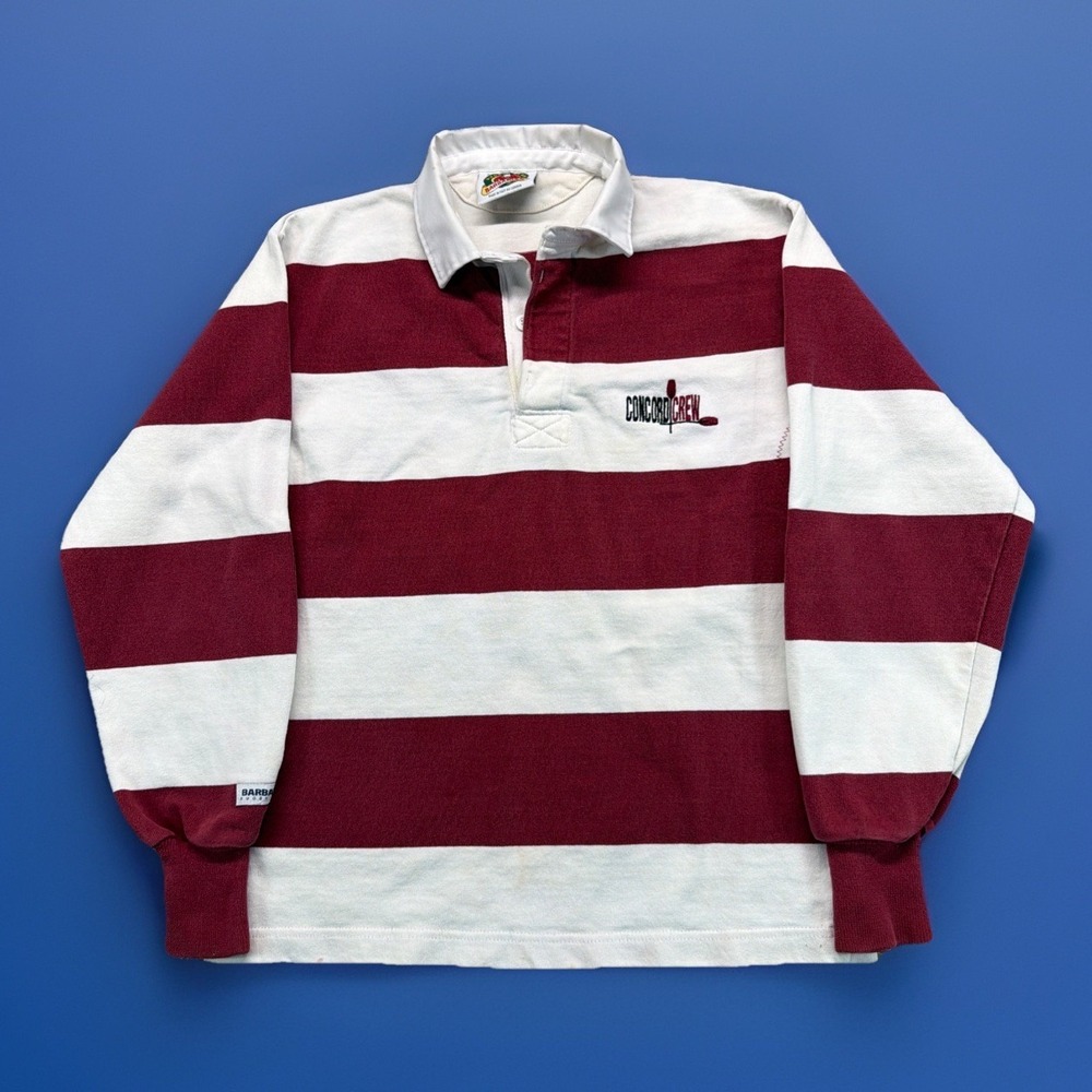 Barbarian Rugby Concord Crew White Red Striped‎ Embroidered Mens S 90s